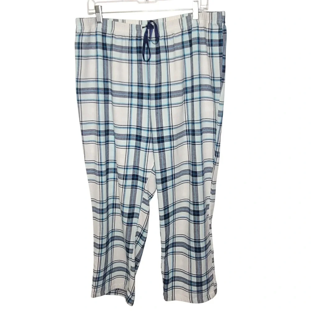 Croft & Barrow Pajama Set XL Blue PlaidFlannel Button Top Pants Lounge Sleepwear